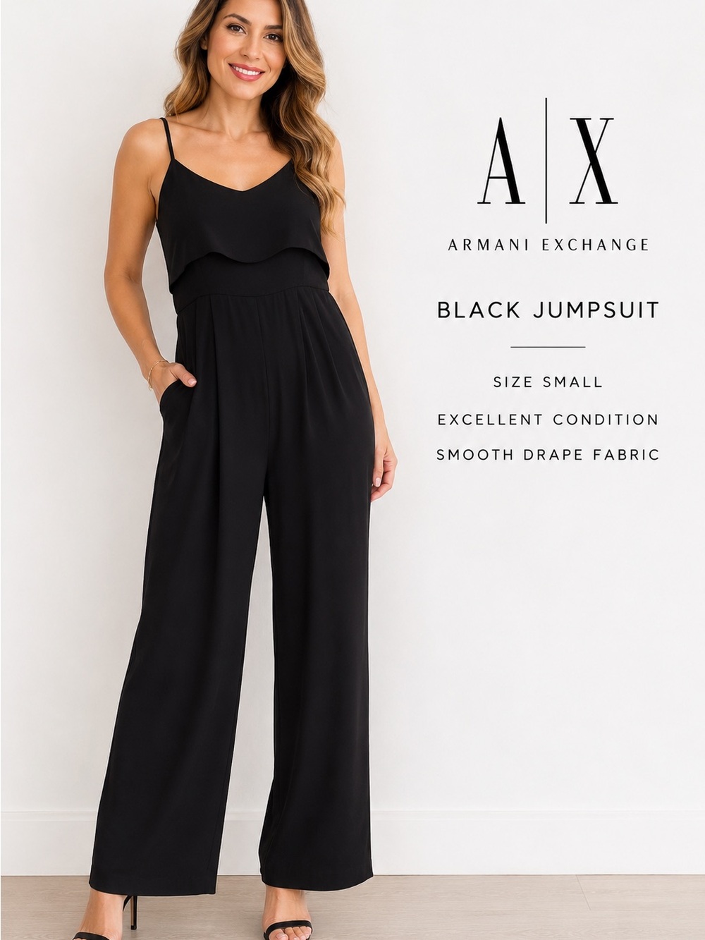 Armani Exchange Black Wide-Leg Jumpsuit Size 6
